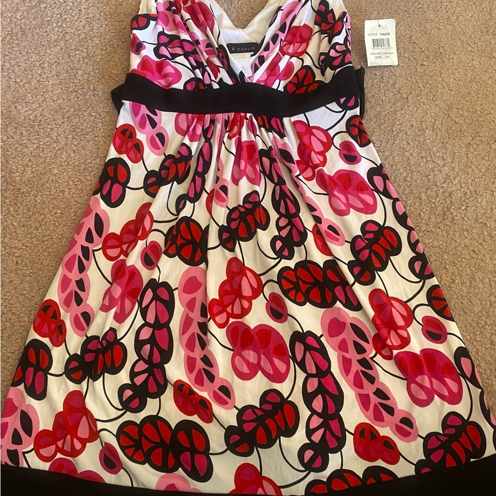 B Darlin Dress Mid 2000s Red Pink Floral Dress 3/4 Brand New